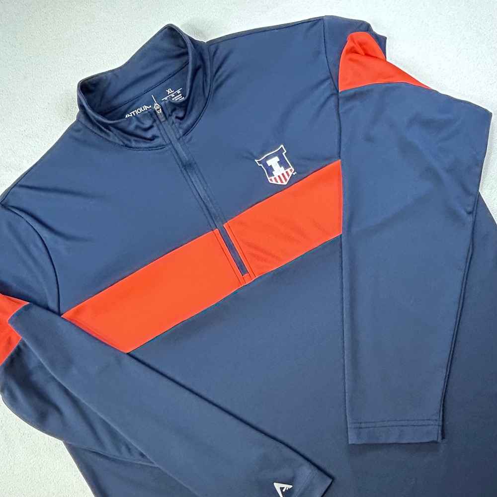 ILLINOIS FIGHTING ILLINI Mens XL 1/4-Zip Pullover Navy Orange Embroidered logo